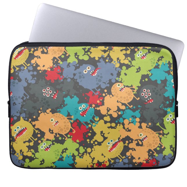 Little cute funny monsters laptop sleeve (Front)