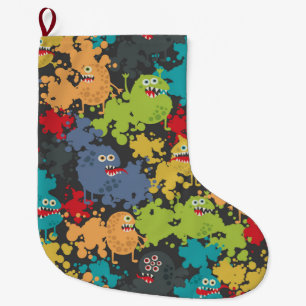 Little cute funny monsters large christmas stocking