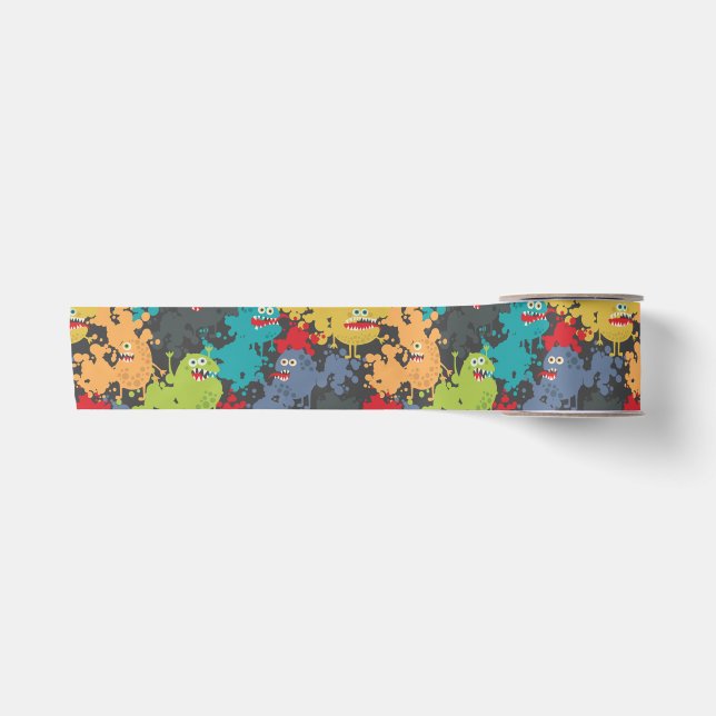 Little cute funny monsters satin ribbon (Front)