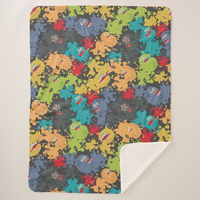 Little cute funny monsters sherpa blanket (Front)