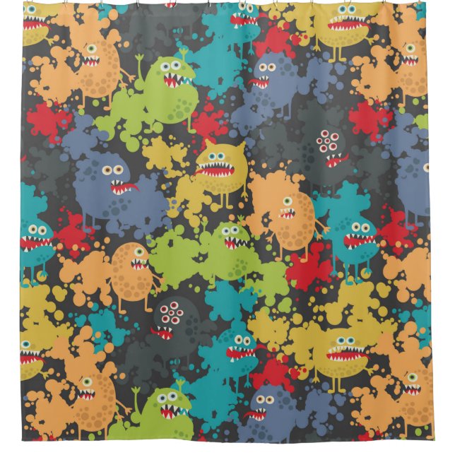 Little cute funny monsters shower curtain (Front)