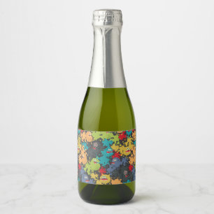 Little cute funny monsters sparkling wine label