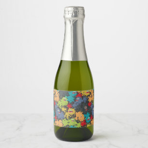Little cute funny monsters sparkling wine label