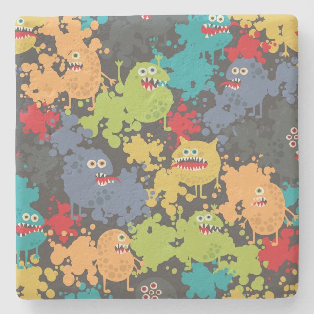 Little cute funny monsters stone coaster (Front)