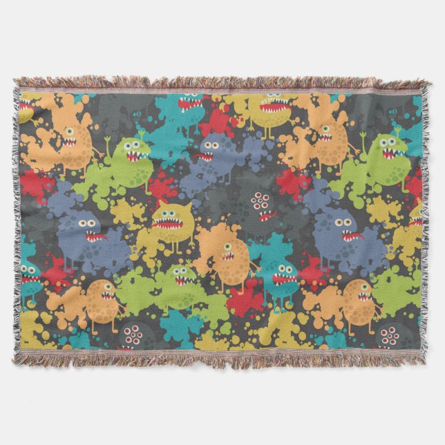 Little cute funny monsters throw blanket (Front)