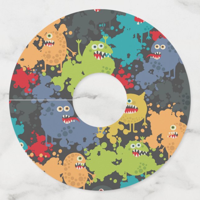 Little cute funny monsters wine glass tag (Front)