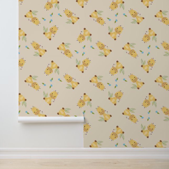 Little cute giraffe floral light brown wallpaper (Application)