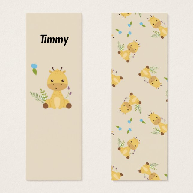 Little cute giraffe personalised brown bookmark (Front & Back)