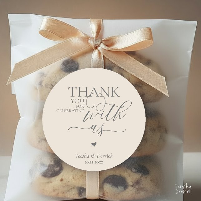 Little Cute Heart, With Huge Love Thank You Gifts  Classic Round Sticker (Modern Boho Wedding little Cute Heart Huge Love Thank You Gifts Classic Round Sticker in Cream Grey)