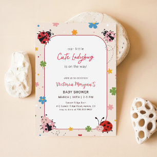 Little Cute Ladybug Girl Baby Shower Invitation