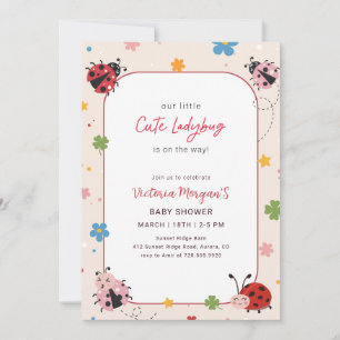 Little Cute Ladybug Girl Baby Shower Invitation