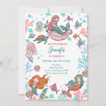 Little Cute Little Mermaids Birthday Invitation