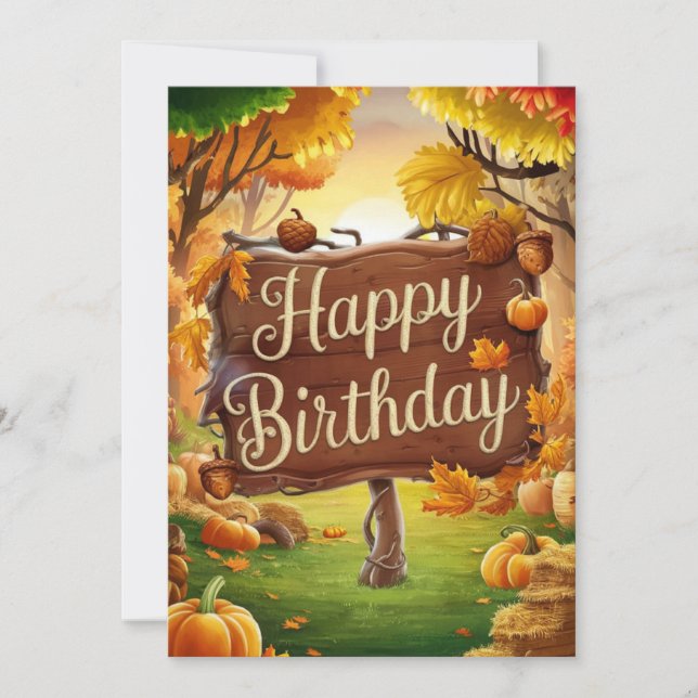 Little Cute Maple Leaf Autumn Fall Happy Birthday Card (Front)