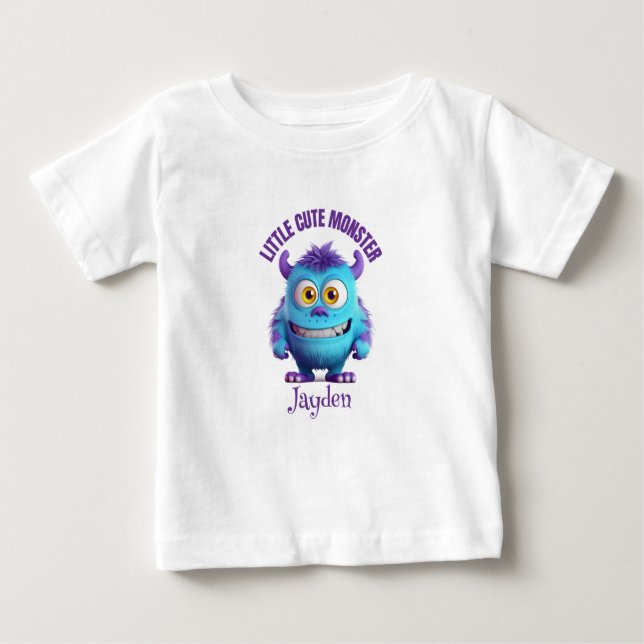 Little Cute Monster Purple Horns Personalised Baby T-Shirt (Front)