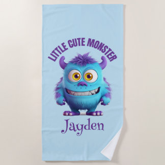 Little Cute Monster Purple Horns Personalised Beach Towel