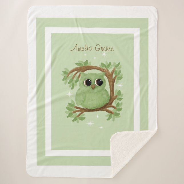 Little Cute Owl Large Sherpa Blanket (Front)