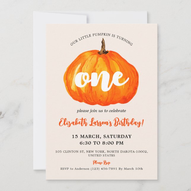 Little Cute Pumpkin-themed Kids Birthday Party Invitation (Front)