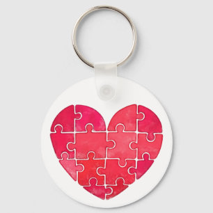 Little cute red puzzle heart watercolor key ring