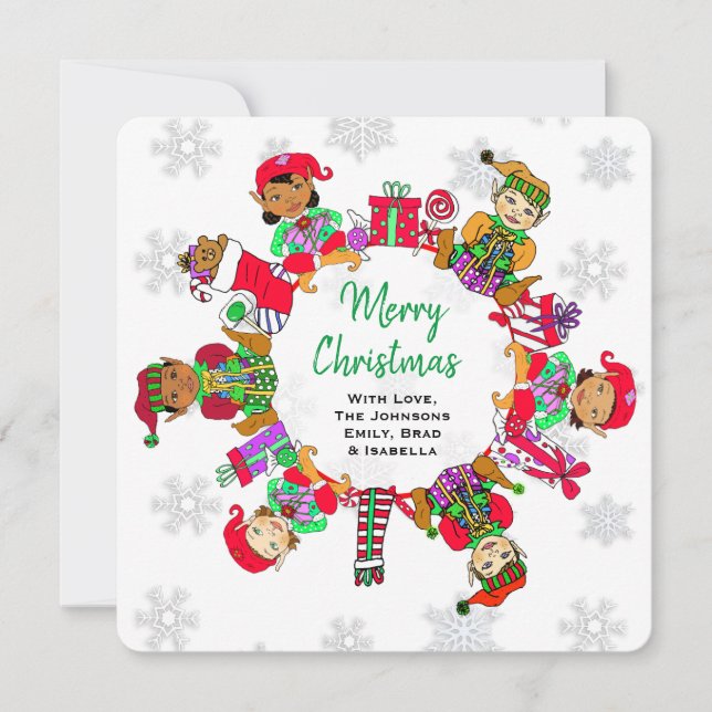 Little Cute Whimsical Elves Card (Front)