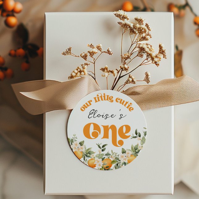 Little cutie 1st birthday citrus oranges classic round sticker (Creator Uploaded)