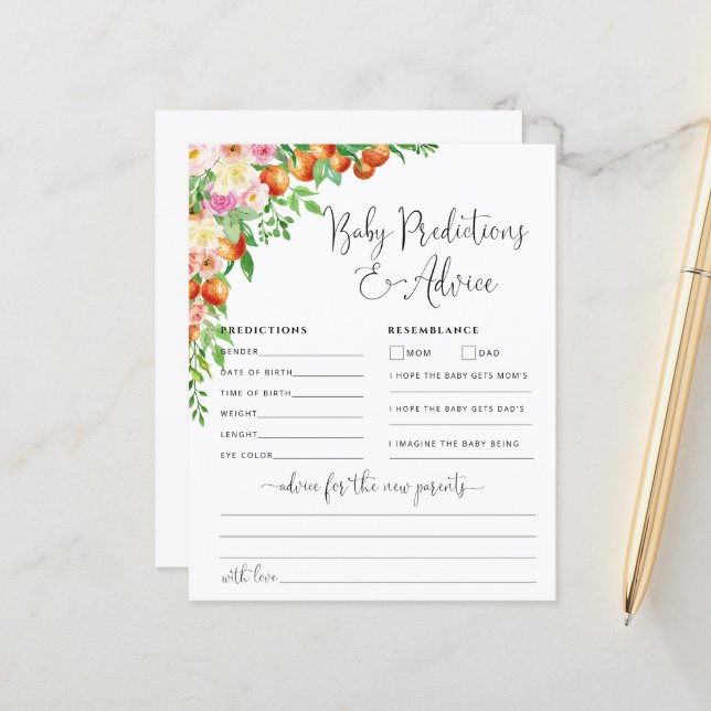 Little Cutie Baby Advice and Predictions Card (Front/Back In Situ)