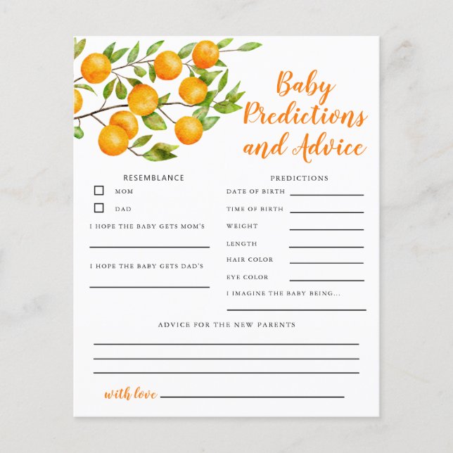 Little Cutie Baby Predictions & Advice Card (Front)