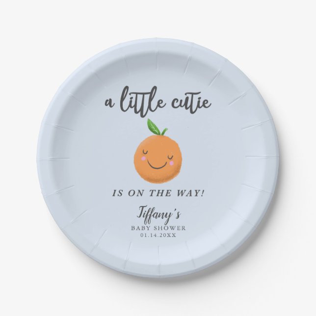 Little Cutie Baby Shower Blue Clementine Paper Plate (Front)