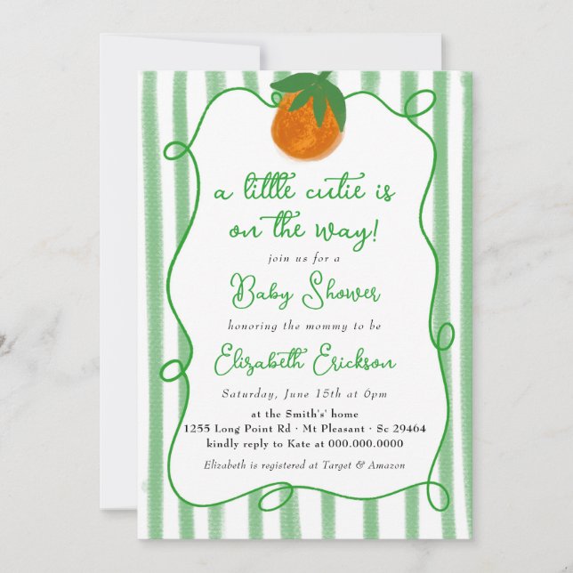 Little Cutie Baby Shower Citrus Orange Baby Shower Invitation (Front)