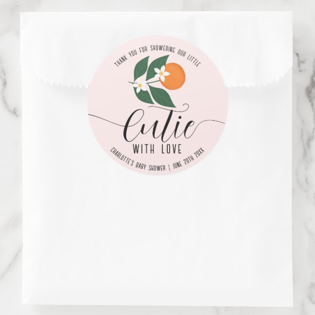 Little Cutie Baby Shower Citrus Orange Thank You Classic Round Sticker (Bag)