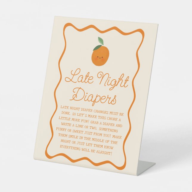 Little Cutie Baby Shower Late Night Diapers Game Pedestal Sign (Front)