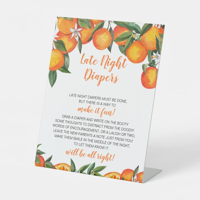 Little Cutie Baby Shower Late Night Diapers Poster Pedestal Sign (Front)