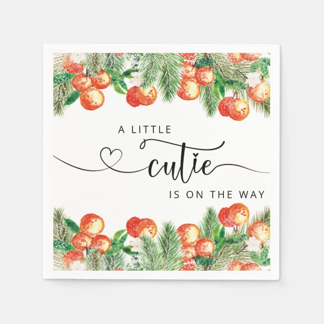 Little Cutie baby shower napkins evergreen trees (Front)