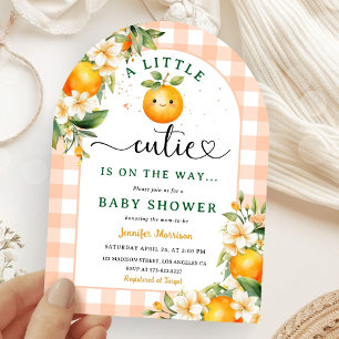 Little Cutie Baby Shower Orange Citrus Arched Invitation