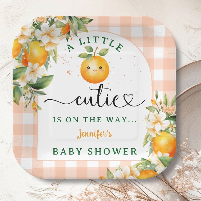 Little Cutie Baby Shower Orange Gender Neutral Paper Plate (Creator Uploaded)