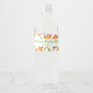 Little Cutie Baby Shower Orange Pattern Water Bottle Label