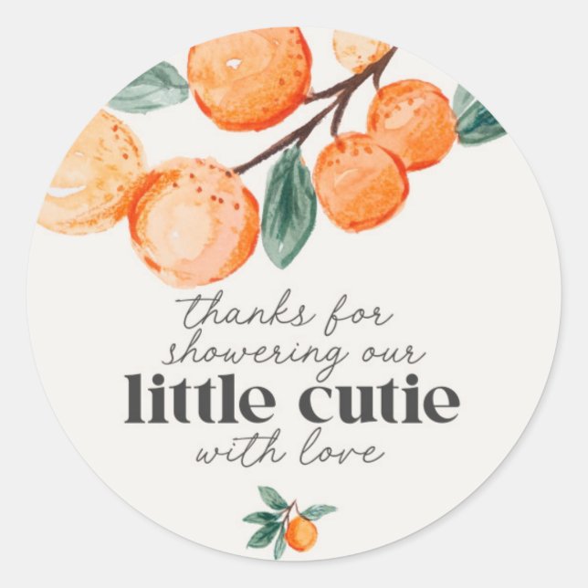 Little cutie baby shower thank you favour classic round sticker (Front)