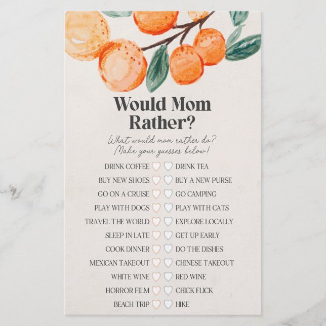 little cutie baby shower would mum rather game  (Front)