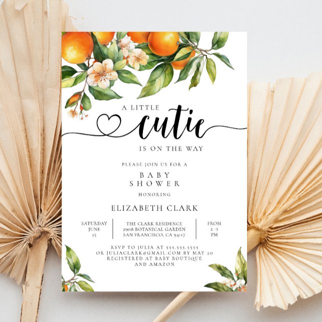 Little Cutie Botanical Citrus Orange Baby Shower Invitation (Creator Uploaded)