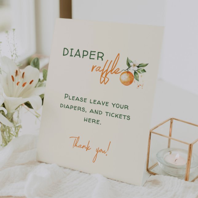Little Cutie Citrus Baby Shower Diaper Raffle Pedestal Sign (Creator Uploaded)