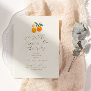 Little Cutie Citrus Baby Shower Script Watercolor Invitation