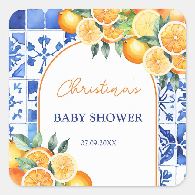 Little Cutie Citrus Baby Shower Square Sticker (Front)