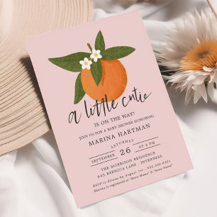 Little Cutie Citrus Blossoms Baby Shower Pink Invitation