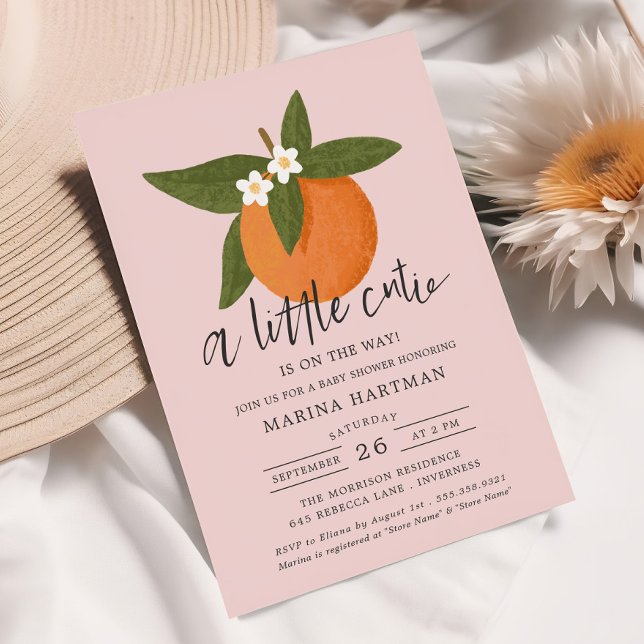 Little Cutie Citrus Blossoms Baby Shower Pink Invitation (Creator Uploaded)