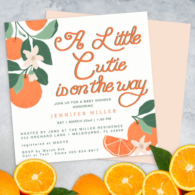 Little Cutie Citrus Botanical Baby Shower  Invitation (Cute Citrus Baby Shower Invite)