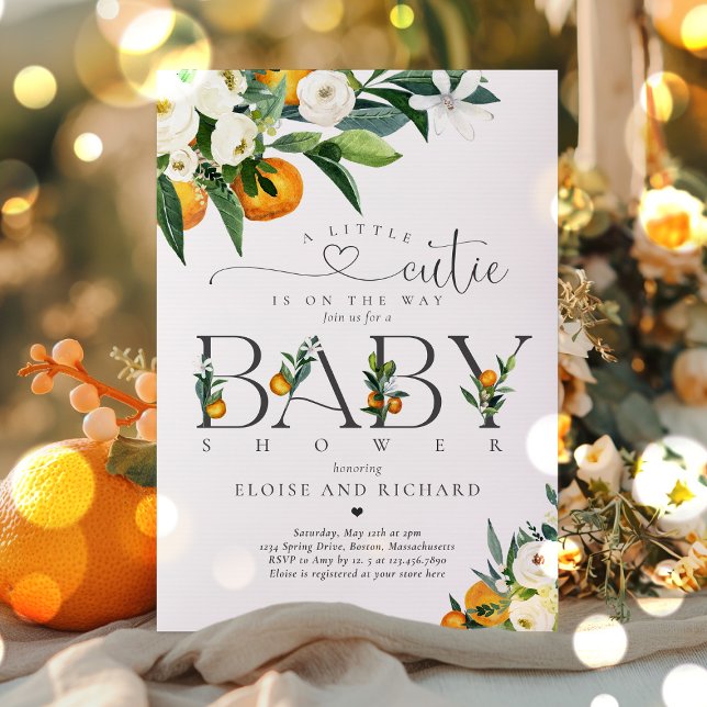 Little Cutie Citrus Botanical Orange Baby Shower Invitation (Creator Uploaded)
