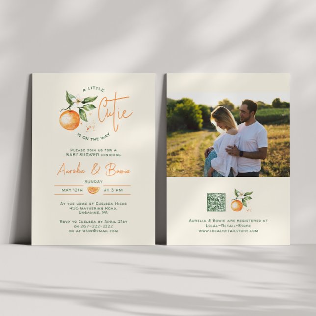Little Cutie Citrus Couples Photo Baby Shower Invitation (Creator Uploaded)