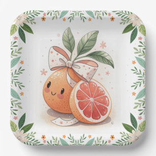 Little Cutie Citrus Grapefruit Coquette Botanical  Paper Plate