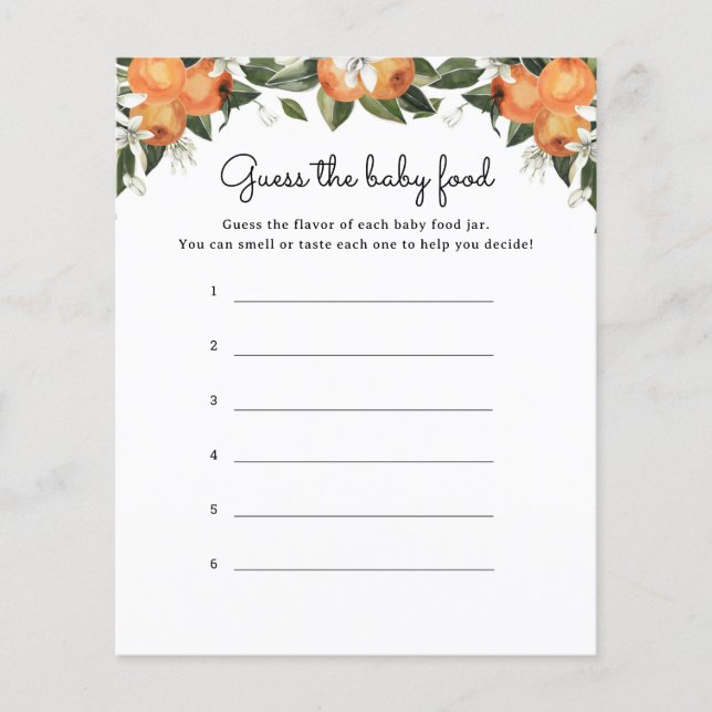 Little Cutie Citrus Guess The Baby Food Game Card (Front)