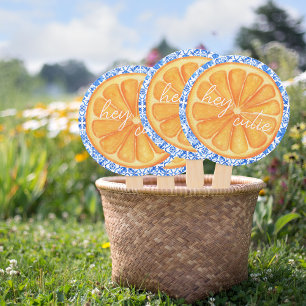 Little Cutie Citrus Orange Azulejo Baby Shower Hand Fan
