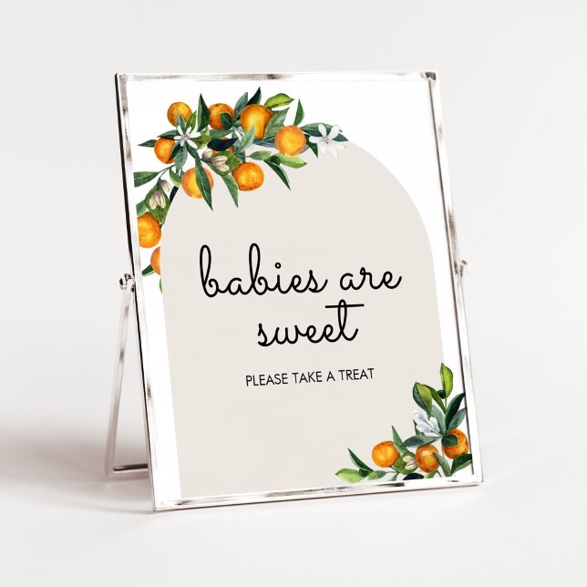 Little Cutie Citrus Orange Baby Babies are Sweet Poster (Gender Neutral Citrus Baby Shower Babies are Sweet Sign)
